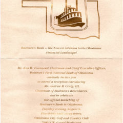 (FNB.2010.16.01) - Invitation to a Reception Celebrating the Launch of Boatmen&#039;s Bank in First National Center, August 1991
