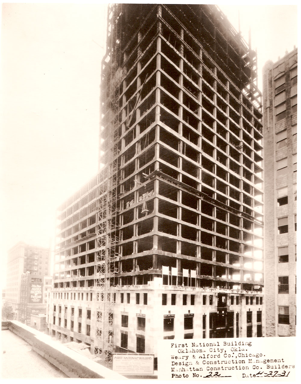 (FNB.2010.3.07) - First National Building Construction, View Southeast from Northwest Corner of Park and Robinson, 27 April 1931