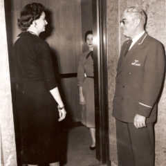 (FNB.2010.6.06) - Bebe McCall (left) and Joe Littlefield (right), First National Building, May 1958