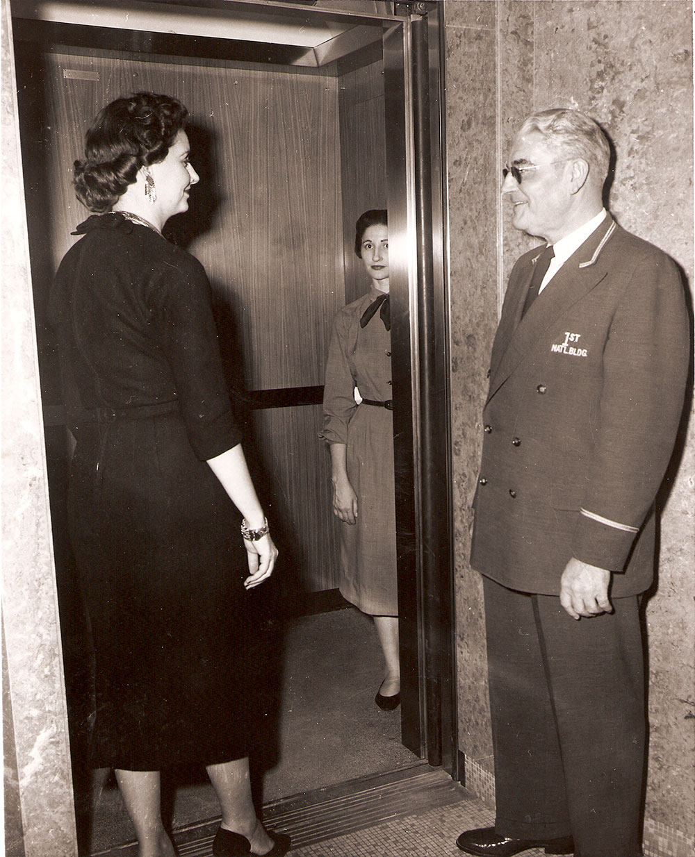 (FNB.2010.6.06) - Bebe McCall (left) and Joe Littlefield (right), First National Building, May 1958