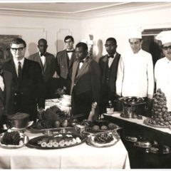 (HTC.2010.5.05) - Staff including Chef John Bennett (second left), The Cellar Restaurant, Basement, Hightower Building, 105 N Hudson, 1970s