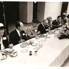 (HTC.2010.7.04) - Attendees at Dedication of Statues, Oklahoma Publishing Company Office Building, North Side, Unit Block of NW 4, c. 14 April 1964