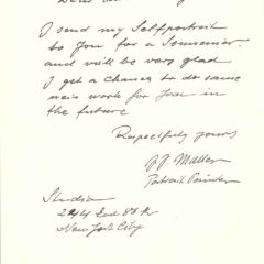 (HTC.2010.8.07) - Note from Portrait Artist J. J. Muller to Wilbur E. Hightower, 20 Oct 1933