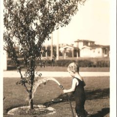 (HTC.2010.8.32) - Boy (probably Frank Hightower) Watering Tree on Lawn of Wilbur E. Hightower Home, 409 NW 21, c. 1926