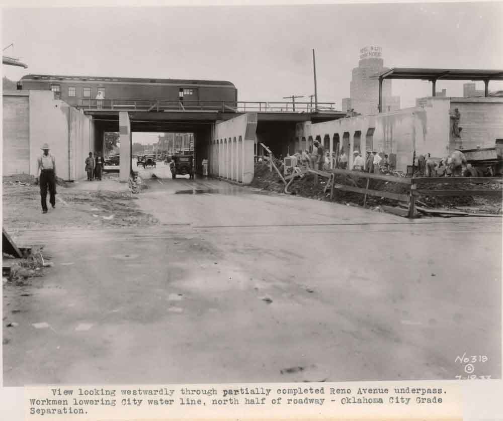 (JMSH.2011.1.124) - 318 - Looking West At Reno Ave Underpass. Workmen Lowering City Water Line North Of Roadway