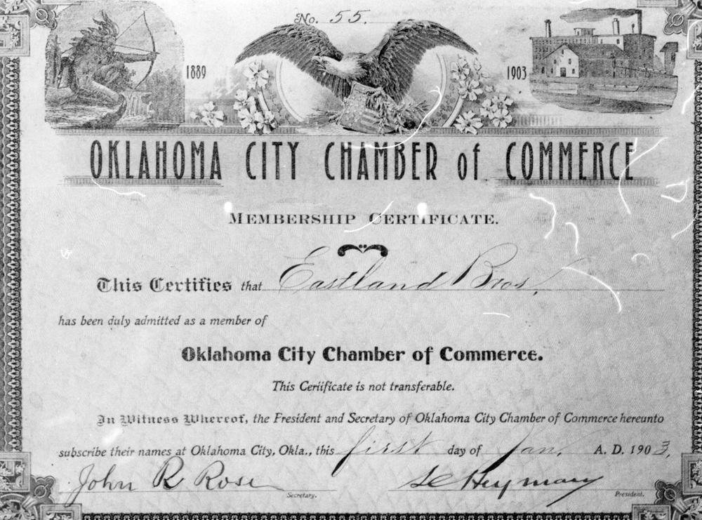 (CHS.2011.01.9) - Membership Certificate for Oklahoma City Chamber of Commerce, 1903