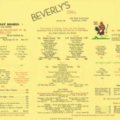 (KYLE.2010.01.03) - Beverly&#039;s Drive In Restaurant, Beverly&#039;s Grill Menu, Chicken in the Rough, 2429 N. Lincoln, 209 W. Grand Ave. Menu