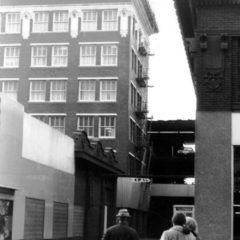 (RAC.2010.07.65) - View West toward Hudson from Alley between Main and Sheridan, c. 1968