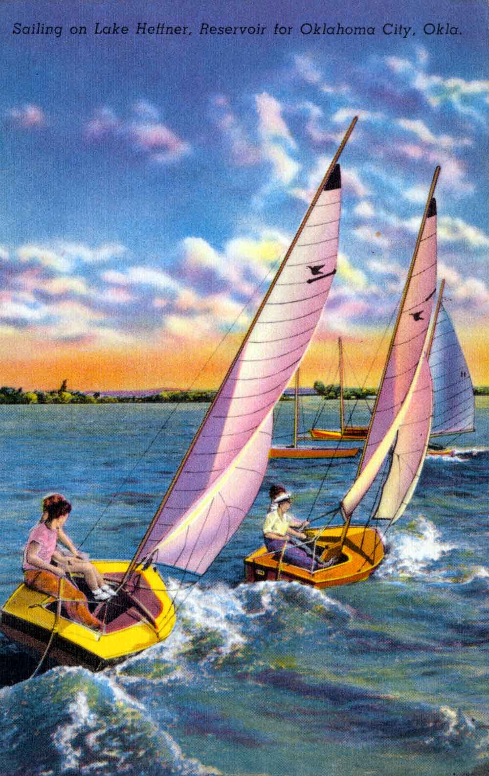 (RACp.2010.13.02) - Sailing on Lake Hefner, c. 1940s