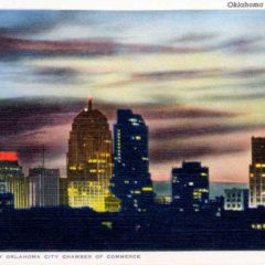(RACp.2010.18.07) - Downtown Skyline at Twilight, View Southeast from about NE 4, postmarked 17 Aug 1949