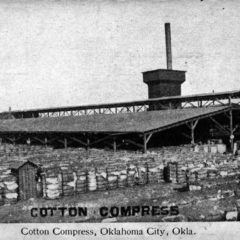 (RACp.2010.20.03) - Cotton Compress Platform, View Northeast from M. K. T. Tracks, postmarked 3 Dec 1906