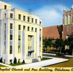 (RACp.2010.37.09) - Baptist General Convention of Oklahoma Office (l) and First Baptist Church (r), NW11 and Robinson, c. 1940s