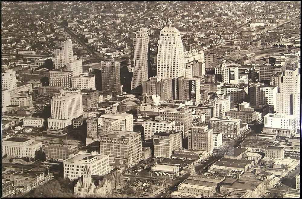 (BLVD.2010.1.28) - Aerial View of Downtown from the Southwest, c. 1940s