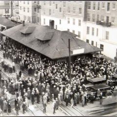 (BLVD.2010.1.13) - Crowd Assembled for Demolition of the Rock Island Railroad Station, 200 Block of North Broadway, December 1, 1930