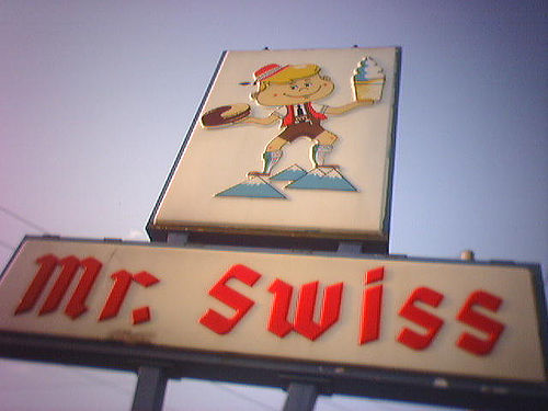 A 2005 photo of the last known surviving Mr. Swiss restaurant sign in Cummings, Ga., before it disappeared. Photo courtesy of Nick Gray.